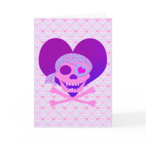 Pink Pirate Skull Heart Cards
