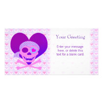 Pink Pirate Skull Heart Custom Card photo cards