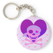 Pink Pirate Skull Heart Keychain