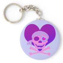 Pink Pirate Skull Heart Keychain