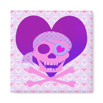 Pink Pirate Skull Heart Magnets