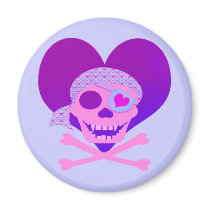 Pink Pirate Skull Heart Magnets