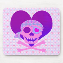 Pink Pirate Skull Heart Mousepad