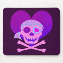 Pink Pirate Skull Heart Mousepad