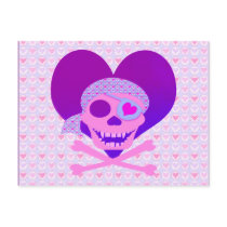 Pink Pirate Skull Heart Notes Card Post Card