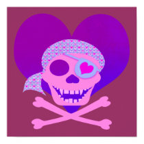 Pink Pirate Skull Heart Poster