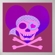 Pink Pirate Skull Heart Poster