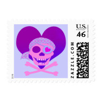 Pink Pirate Skull Heart Stamps