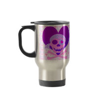 Pink Pirate Skull Heart Travel Mugs