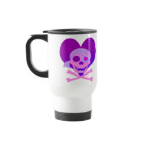 Pink Pirate Skull Heart Travel Mugs