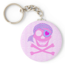 Pink Pirate Skull Keychain