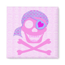Pink Pirate Skull Magnets