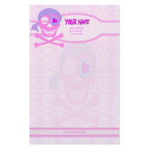 Pink Pirate Skull Personalized Stationery