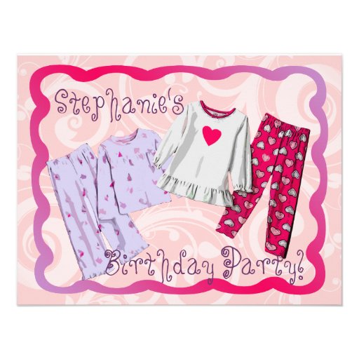 Pink PJ Personalized Birthday Sleepover Invitation (front side)