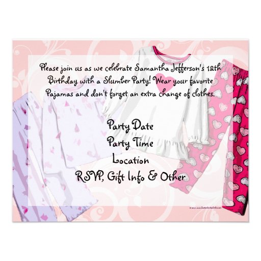 Pink PJ Personalized Birthday Sleepover Invitation