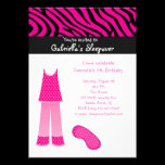 Pink PJ's  /Zebra Sleepover Birthday Invitation invitations