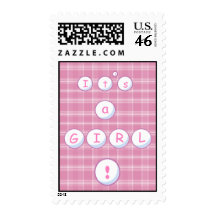 Pink Plaid Baby Annoncement Postage
