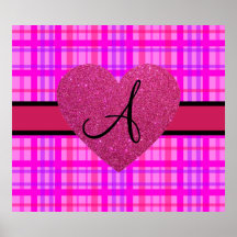 Pink plaid monogram poster