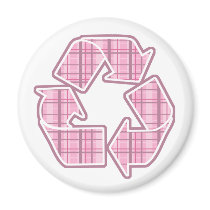Pink Plaid Recycle Sign magnets by koncepts Pink Plaid Recycle Sign magnets