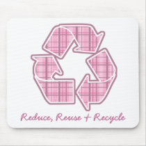 Pink Plaid Recycle Sign mousepads by koncepts Pink Plaid Recycle Sign mousepads