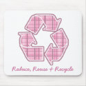 Pink Plaid Recycle Sign mousepads