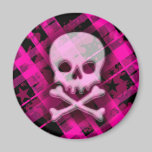 Pink Plaid Skull Magnet magnets