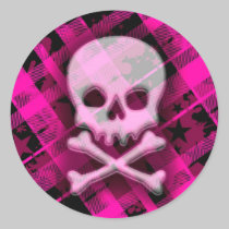 Pink Plaid Skull Stickers