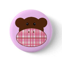Pink Plaid Sock Monkey - button by twilight_cat Pink Plaid Sock Monkey - button