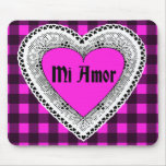 Pink Plaid with Heart Mi Amor mousepads