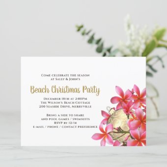 Pink Plumeria Beach Christmas Party Invitation Zazzle