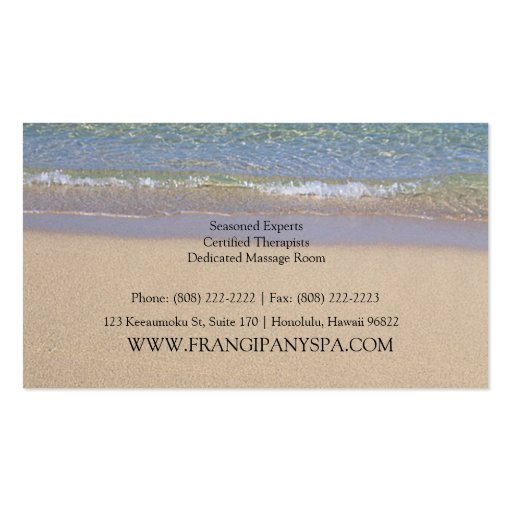 Pink Plumeria Beach Spa Resort Boutique B&B Business Card Template (back side)