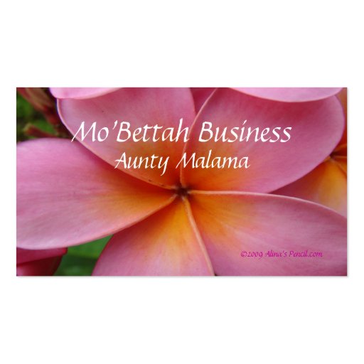 Pink Plumeria business cards (front side)