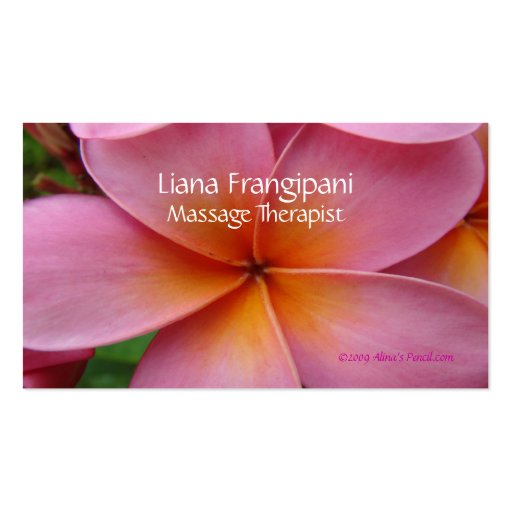 Pink Plumeria Massage Business Cards Template (front side)