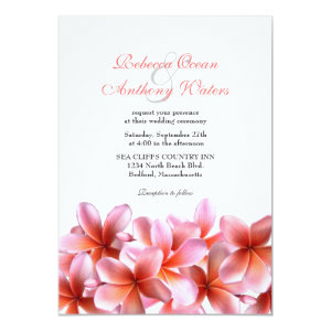 Pink Plumeria Tropical Beach Wedding Invitations 5