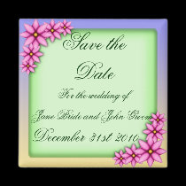 Pink Plumeria Wedding, save the date magnet