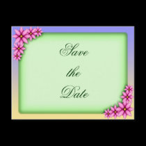 Pink Plumeria Wedding, save the date postcard