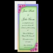 Pink Plumeria Wedding, vertical invitation