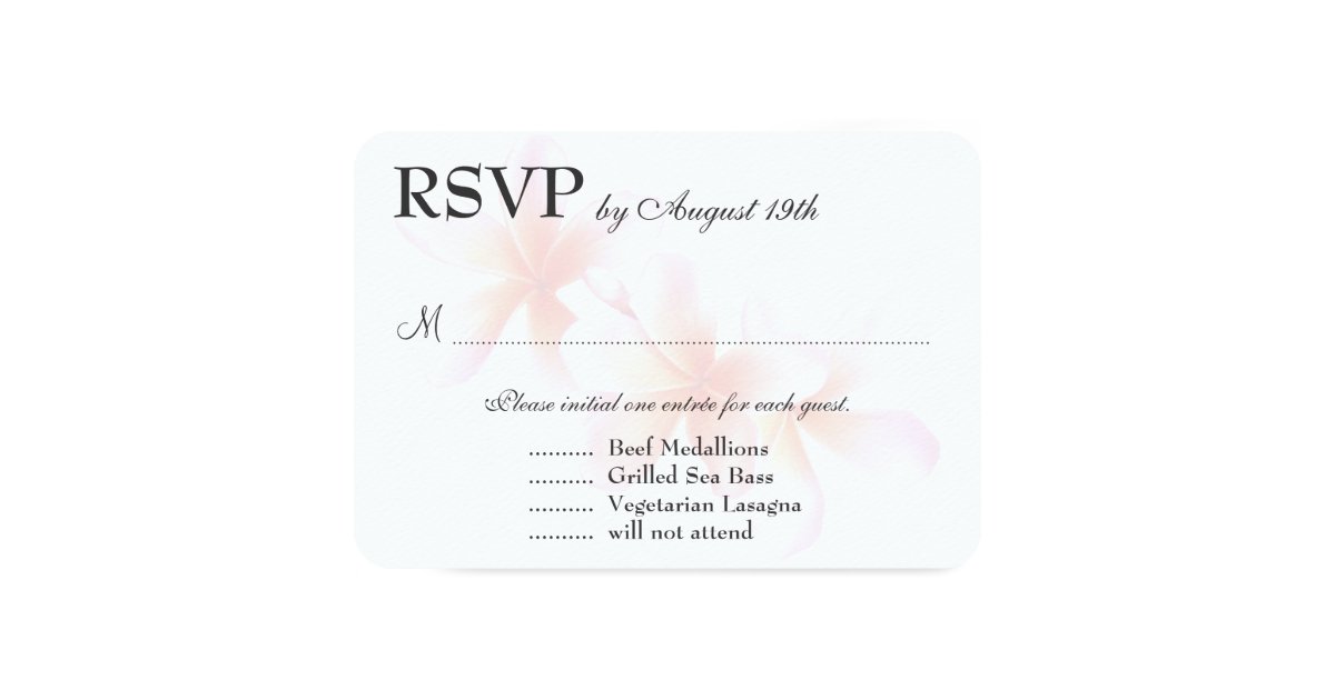 Pink Plumeria White RSVP with Meal Selection Card Zazzle