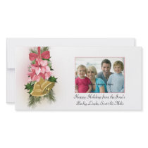 Pink Poinsettas with Gold Bells Photo Card photo cards