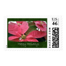 Pink Poinsettias 3 - Happy Holidays Postage
