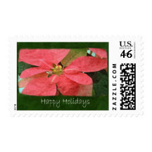Pink Poinsettias 5 - Happy Holidays Postage Stamp