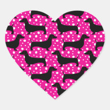 Pink Polka Dachshunds Heart Stickers