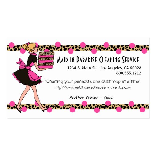 Pink Polka Dot And Leopard Cleaning Service Design Business Card Template