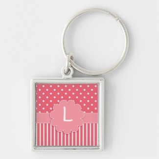 Pink Polka Dot and Stripes Monogram Keychain