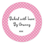 Pink Polka dot 'baked by Granny' sticker