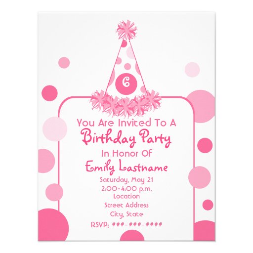 Pink Polka Dot Birthday Party Hat Invite