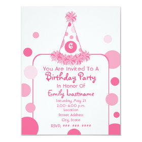 Pink Polka Dot Birthday Party Hat Invite