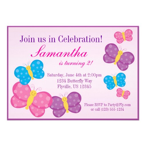 Pink Polka Dot Butterfly Birthday Party Invite