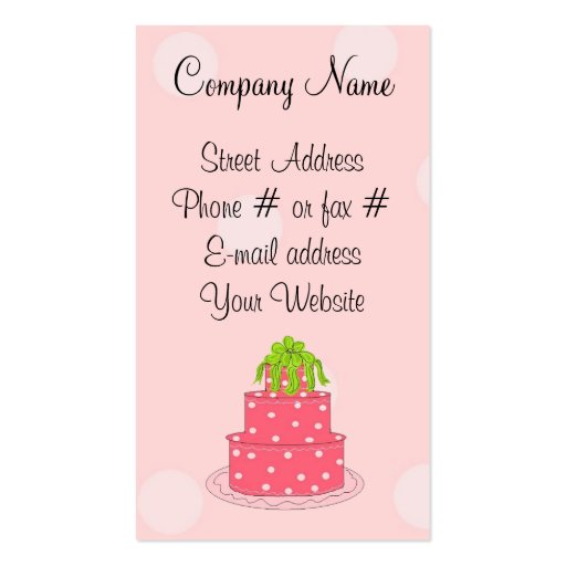 Pink Polka Dot Cake Business Card Template (front side)