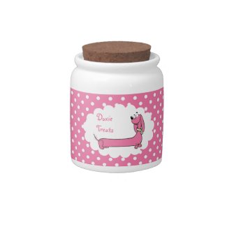 Pink Polka Dot Cartoon Doxie Treat Jar